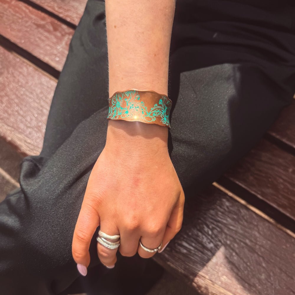 Wandering Flowers Copper Cuff Bracelet - 