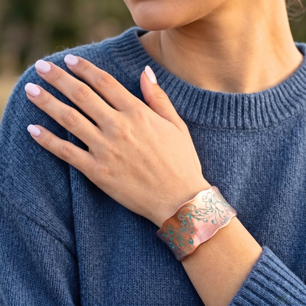 Wandering Flowers Copper Cuff Bracelet -