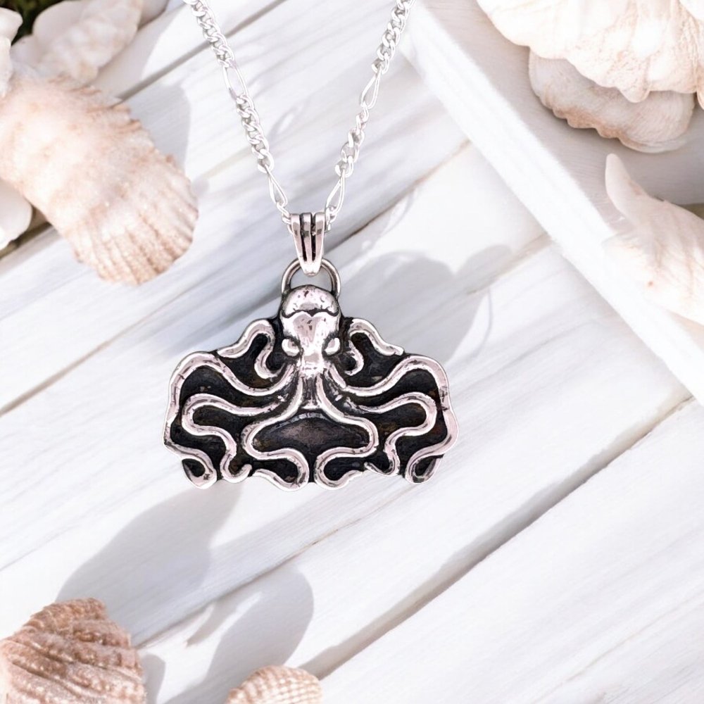 Whimsical Octopus Silver Pendant Necklace - 