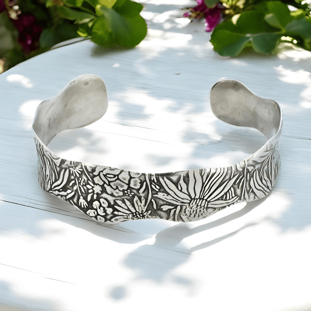 Wild Flower Silver Cuff Bracelet - 