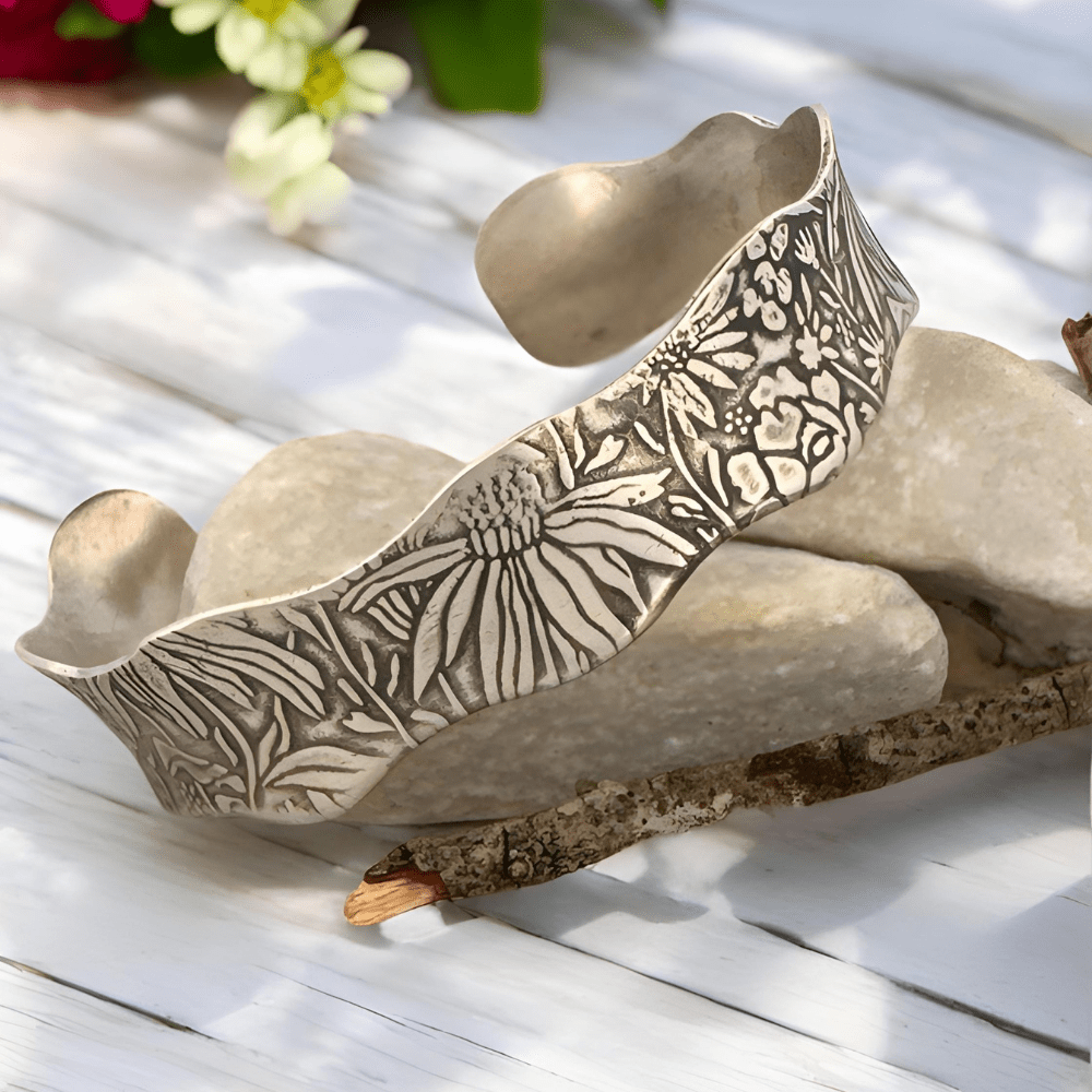 Wild Flower Silver Cuff Bracelet - 