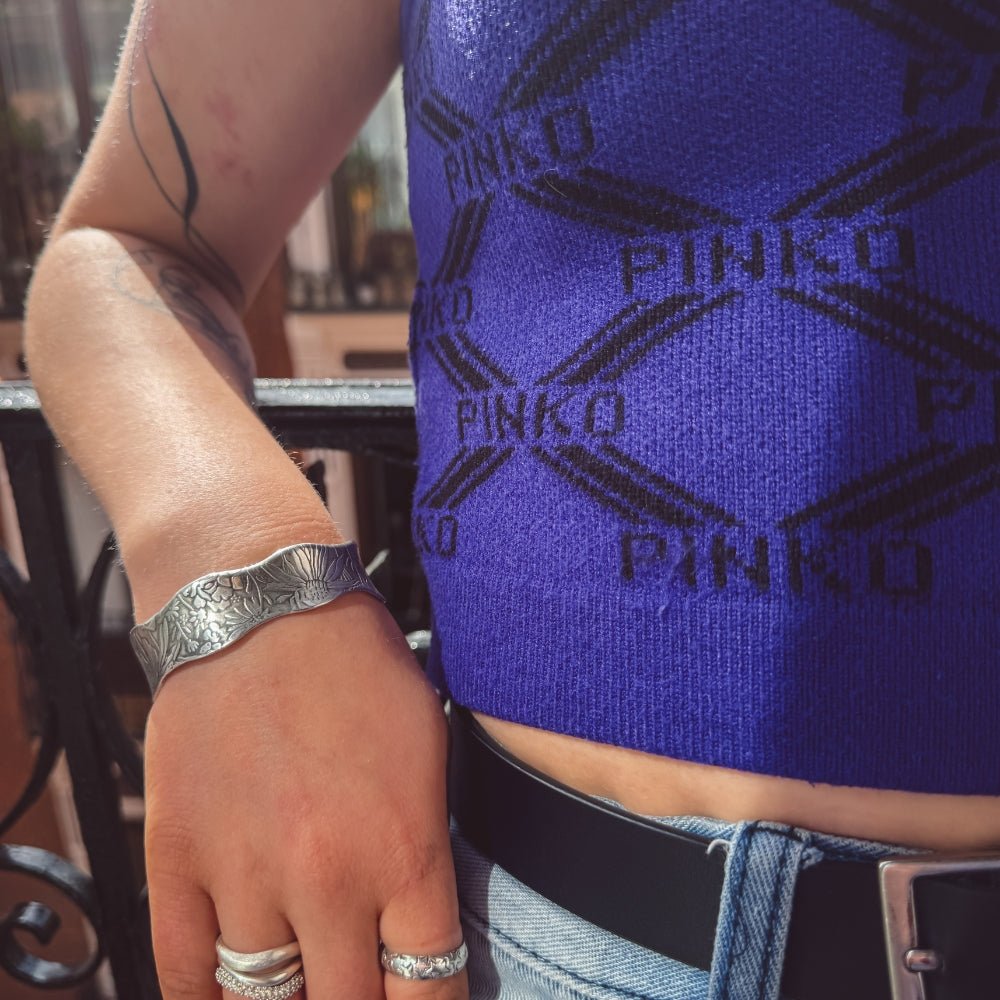 Wild Flower Silver Cuff Bracelet - 