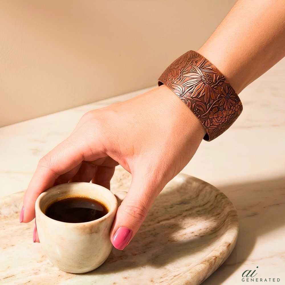 Wildflower Copper Wide Cuff Bracelet -