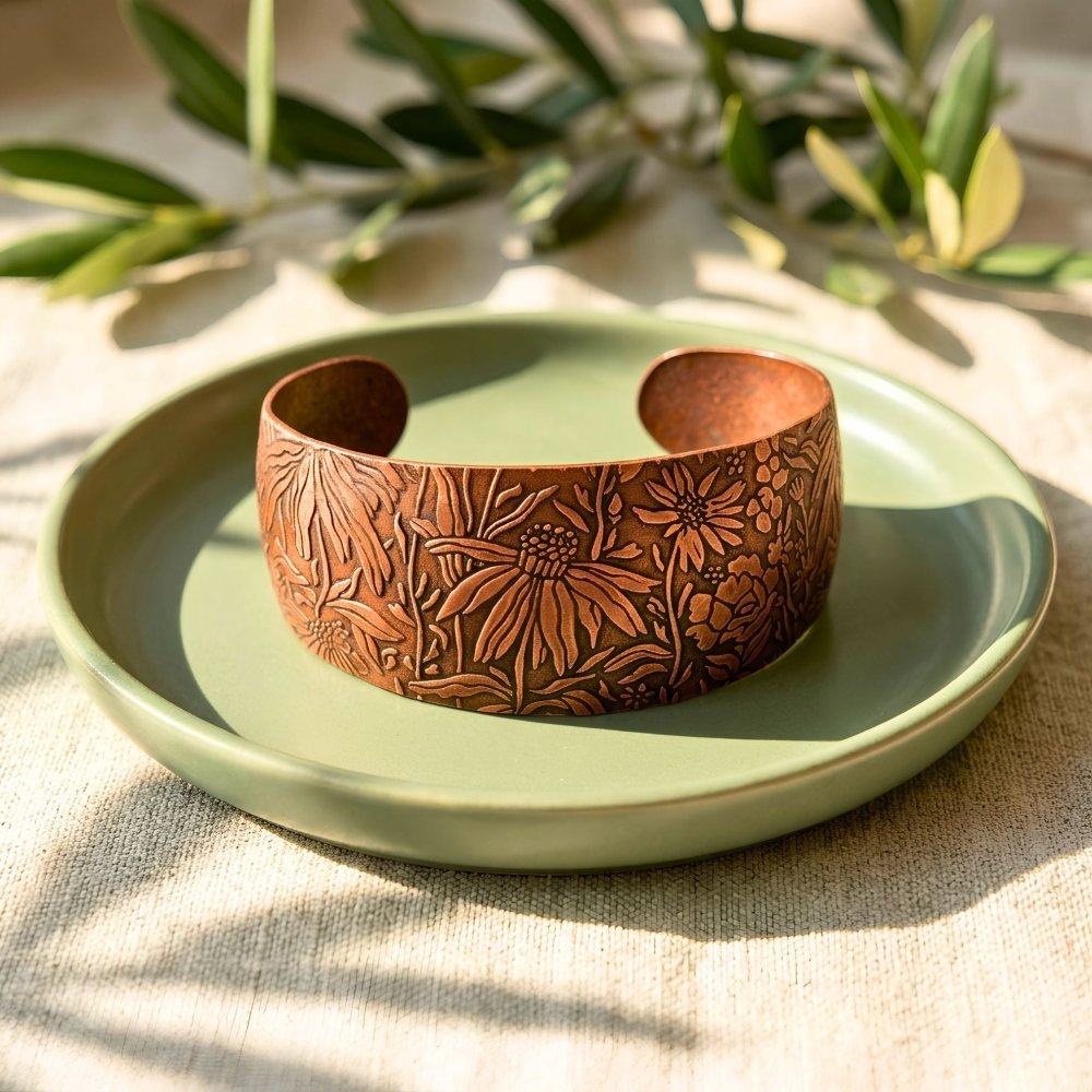 Wildflower Copper Wide Cuff Bracelet -