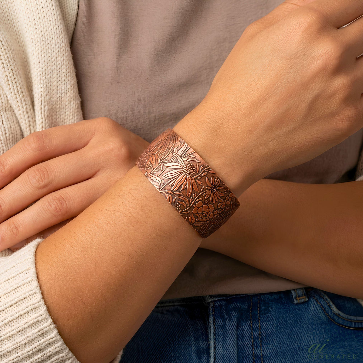 wildflower handmade copper cuff bracelet