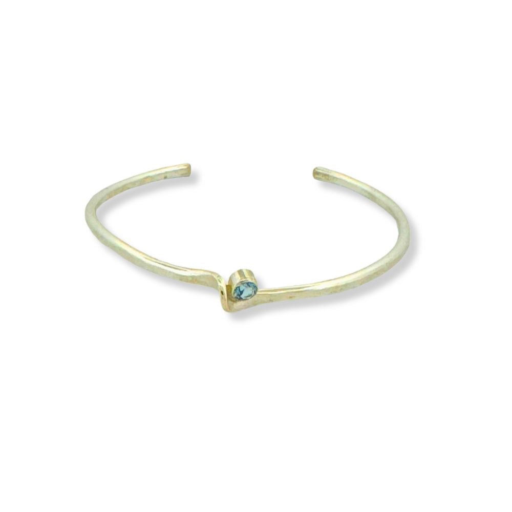 Aquamarine Ocean Wave Silver Cuff Bracelet -