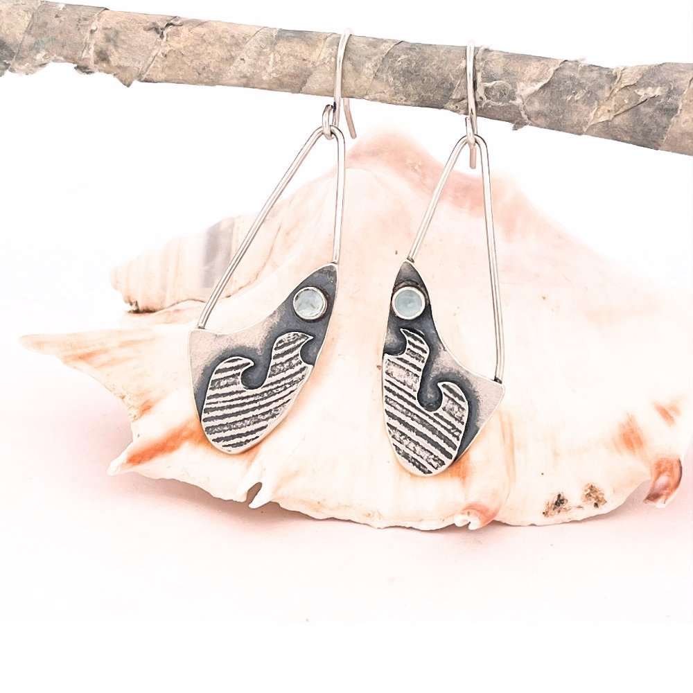 Aquamarine Silver Wave Earrings -