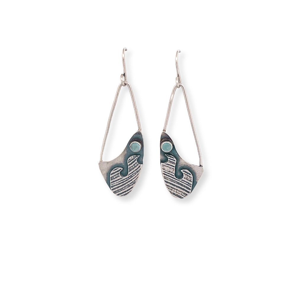 Aquamarine Silver Wave Earrings -
