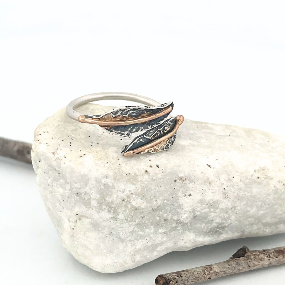 Autumn Leaves Silver Wrap Ring -