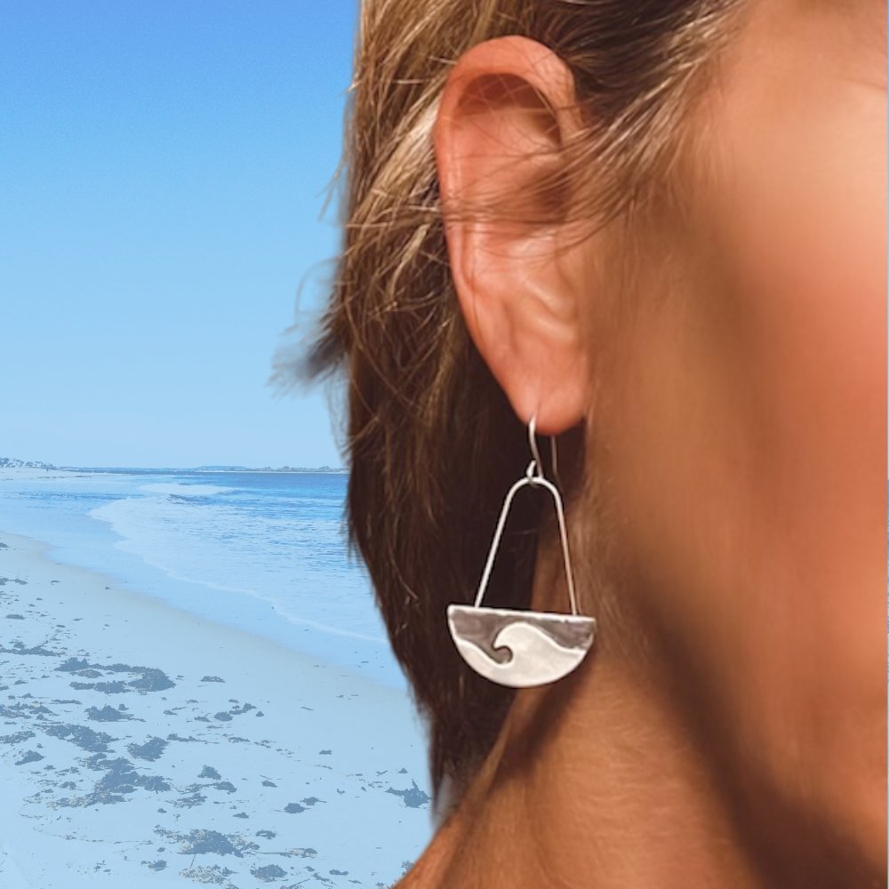 Black Sands Silver Wave Earrings -