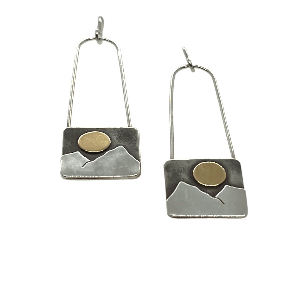 Gold Moon Contemporary Mountains Silver Earrings -