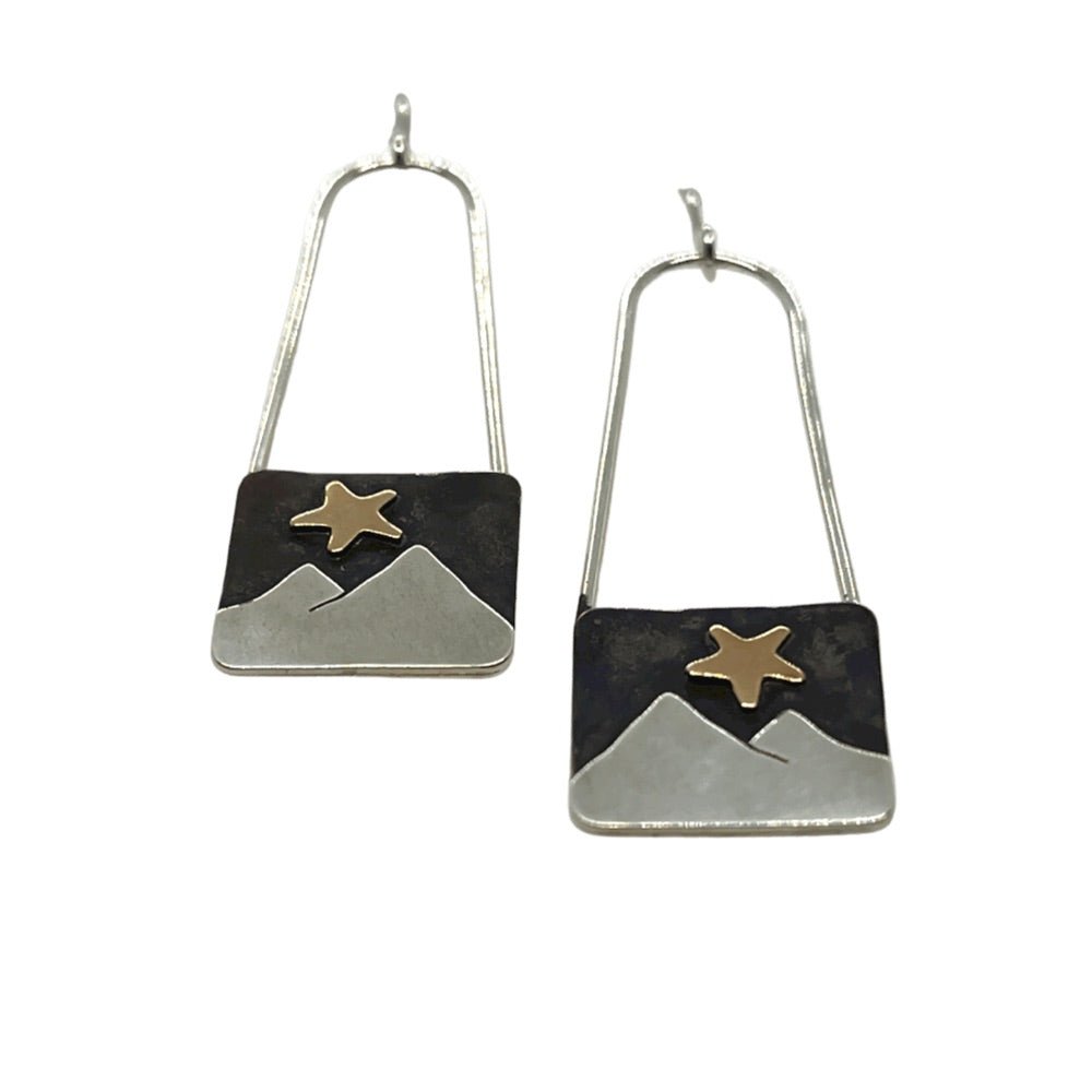 Gold star Contemporary Mountains Silver Earrings -