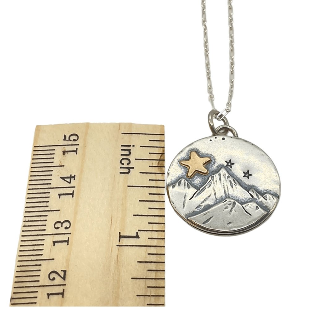Gold Star Round Mountain Silver Pendant Necklace -