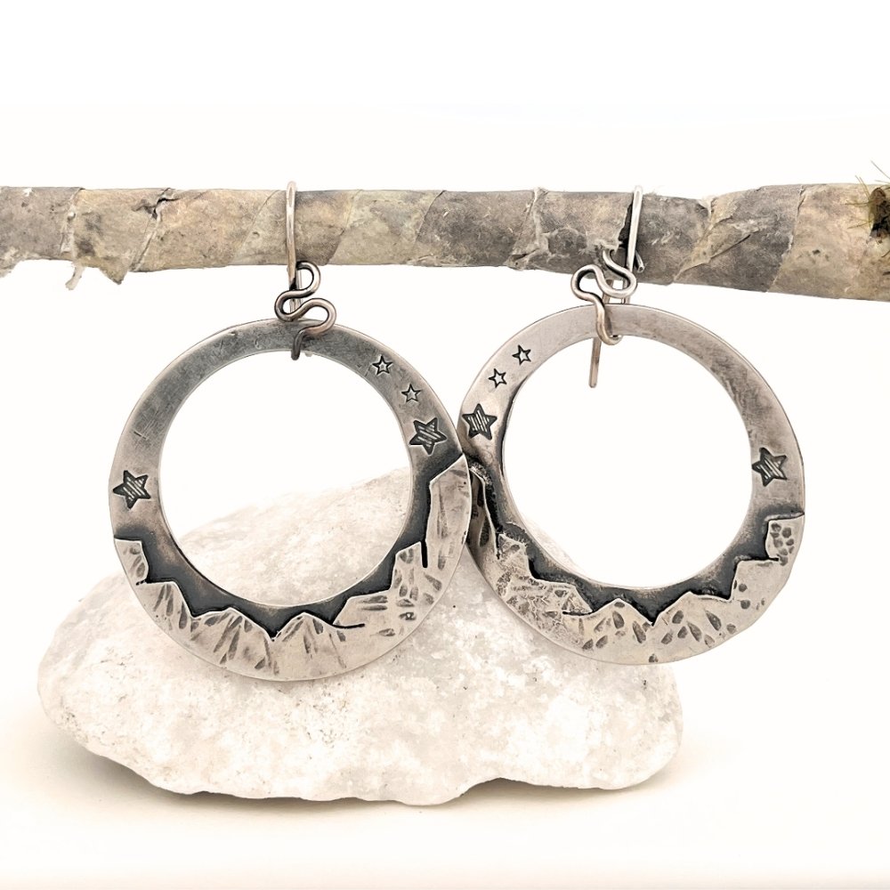 Hoop Silver Earrings Skinny Mountains -