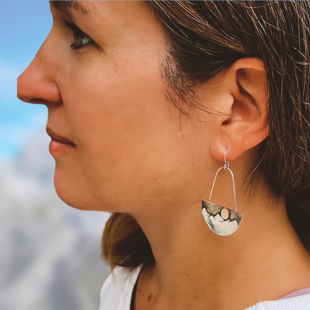 Modern moonlit Mountain Silver Earrings -