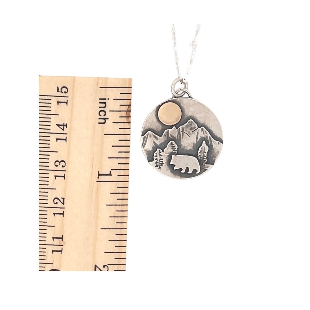 Mountain Bear Mixed metal silver gold pendant Necklace -