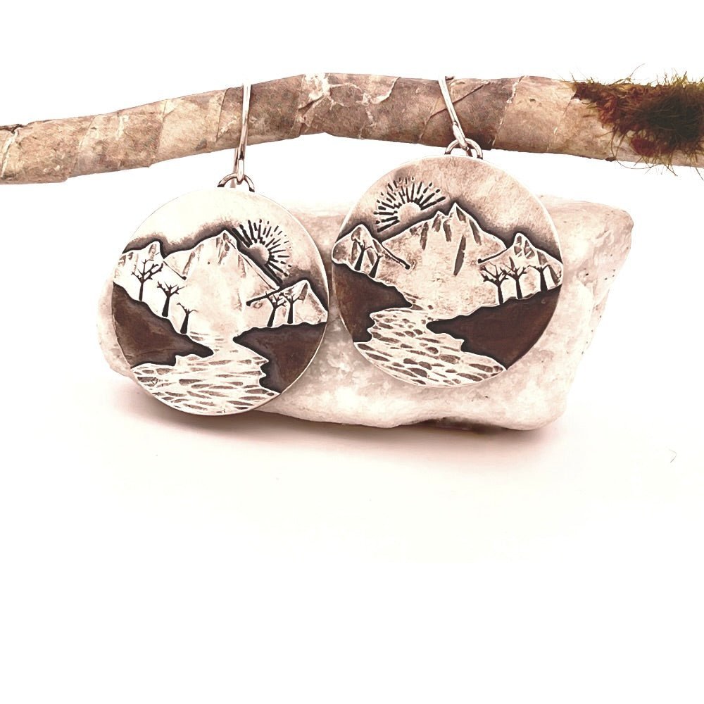 Mountain's River Silver Earrings -