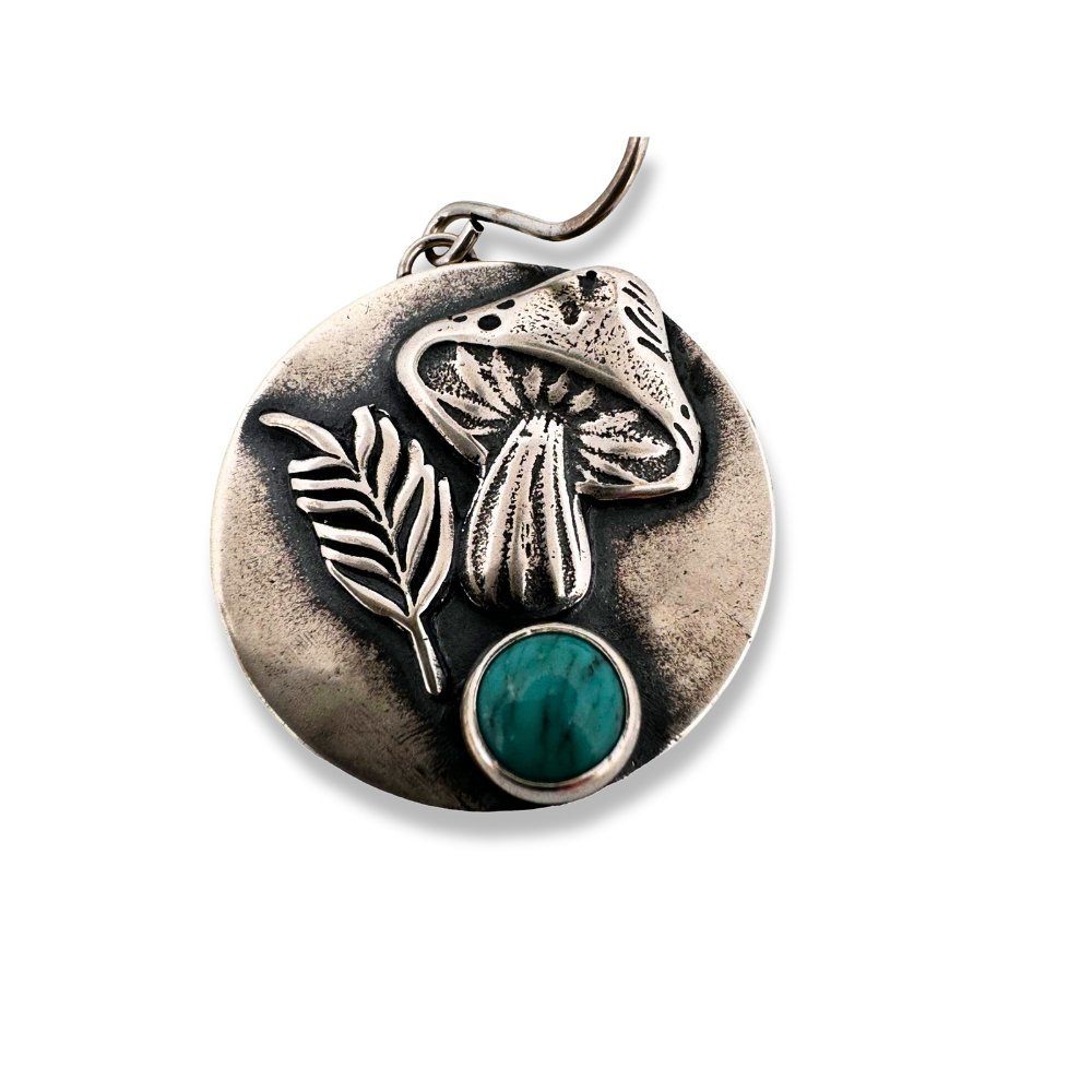 Mushroom Turquoise Forest Silver Earrings -