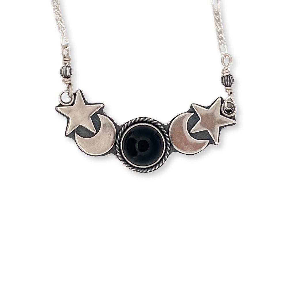 Night Sky Onyx Silver Necklace -