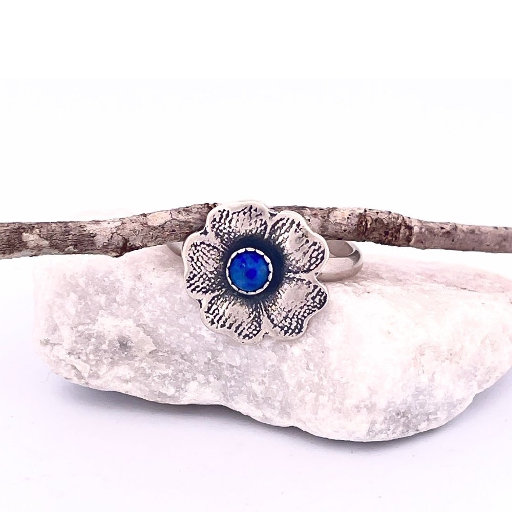 Pansy and Lapis Silver Ring -