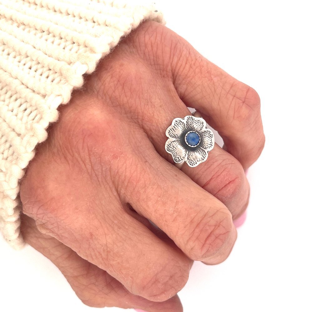 Pansy and Lapis Silver Ring -