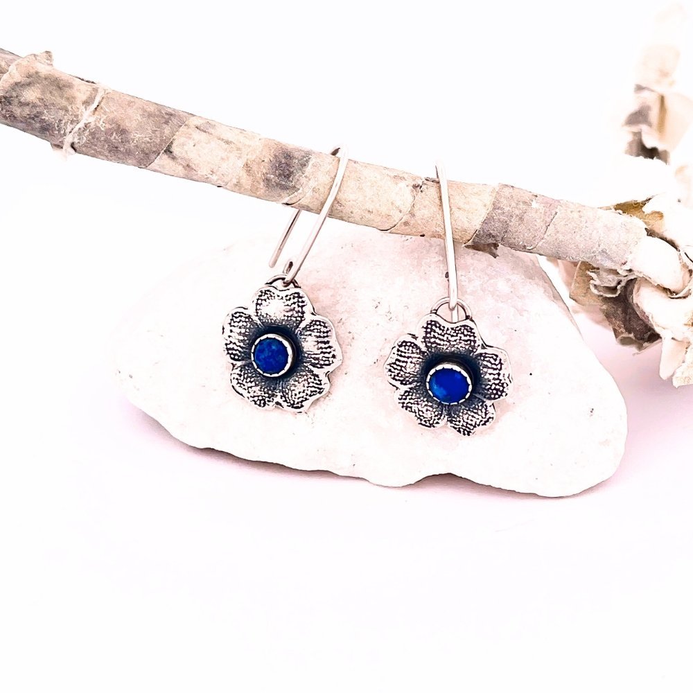 Pansy with Lapis Silver Earrings -