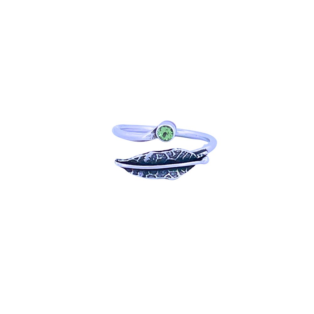 Peridot Leaf Silver Wrap Ring -
