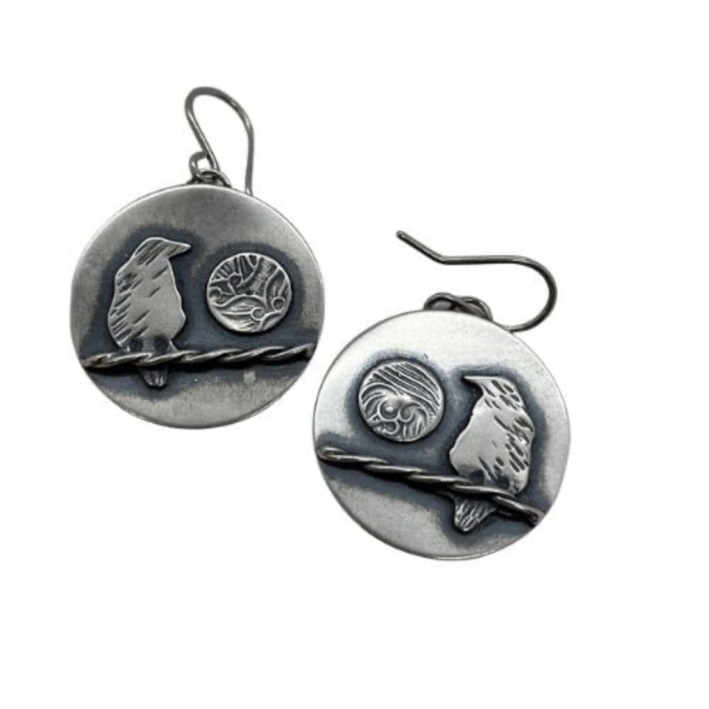Raven Moon Silver Earrings -