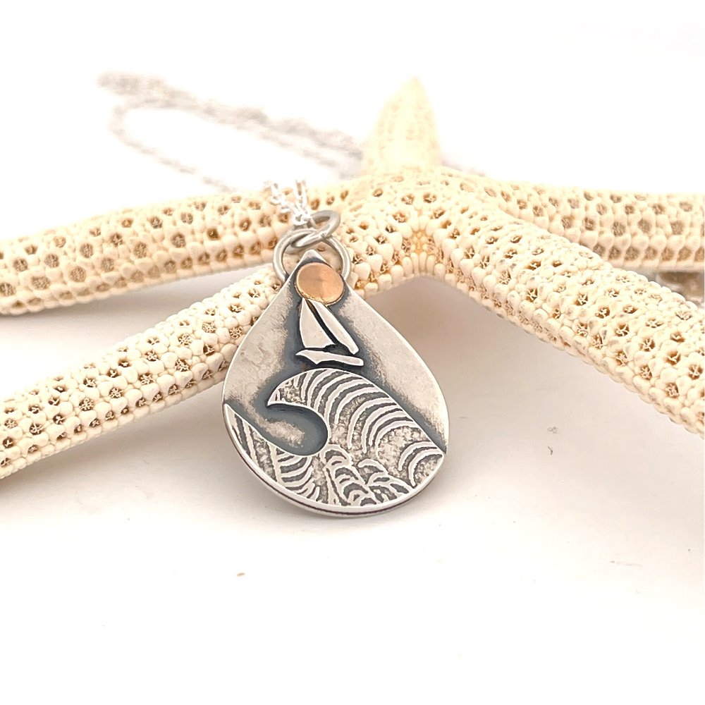 Sailing the Ocean Waves Silver Pendant Necklace -