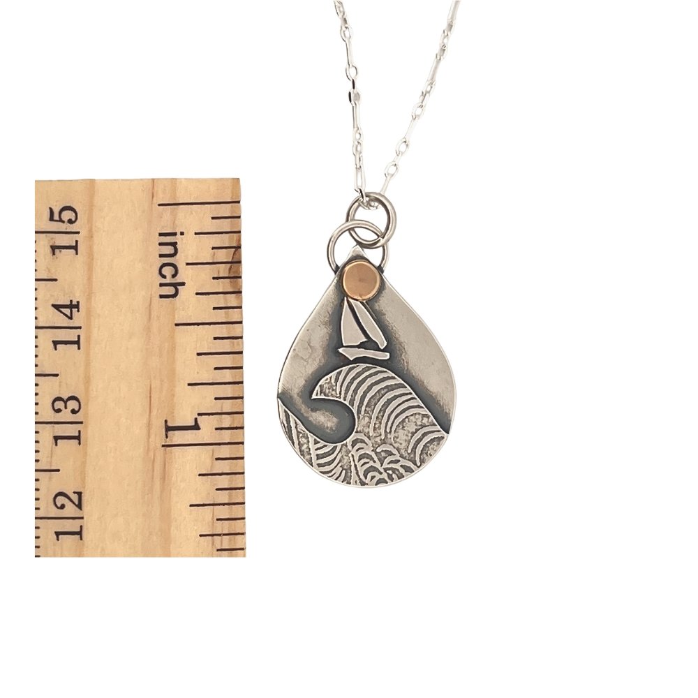 Sailing the Ocean Waves Silver Pendant Necklace -