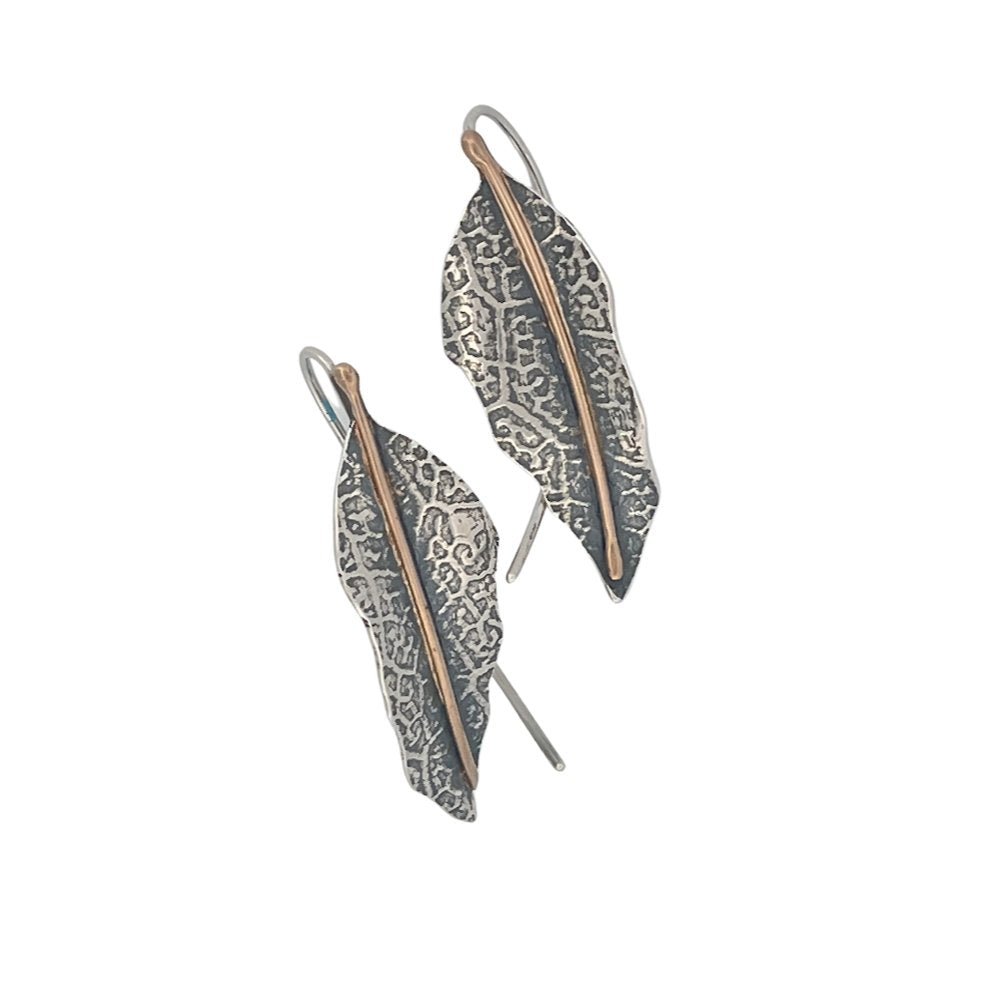 Silver Leaf Earrings with 14k Gold Vein -