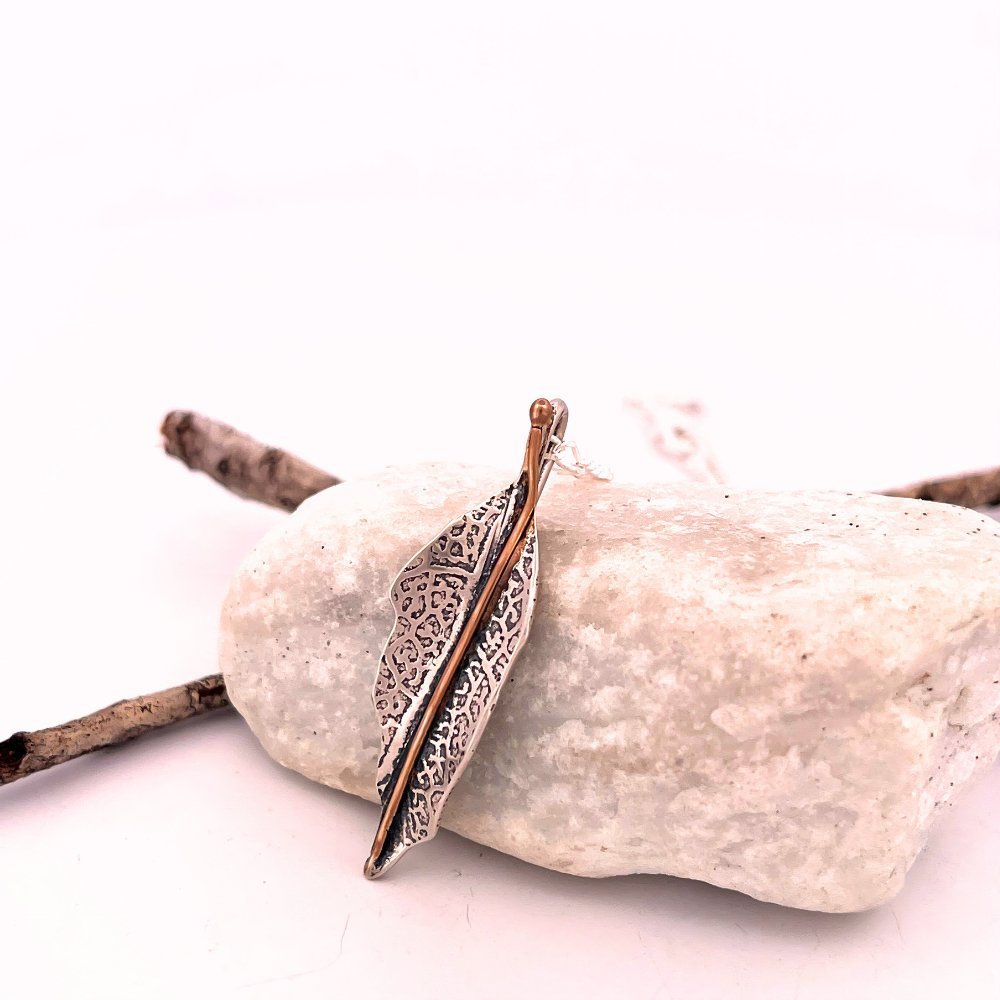 Silver Leaf Necklace with 14k Gold Vein -