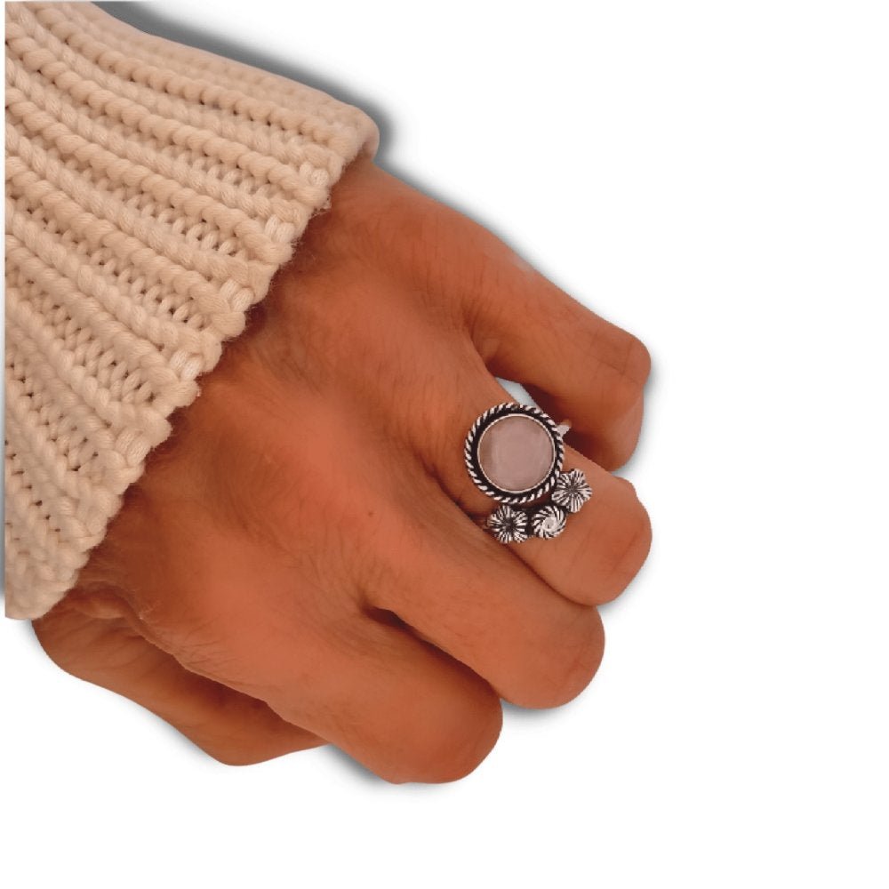 Silver Rose Quartz Adjustable Wrap Ring -