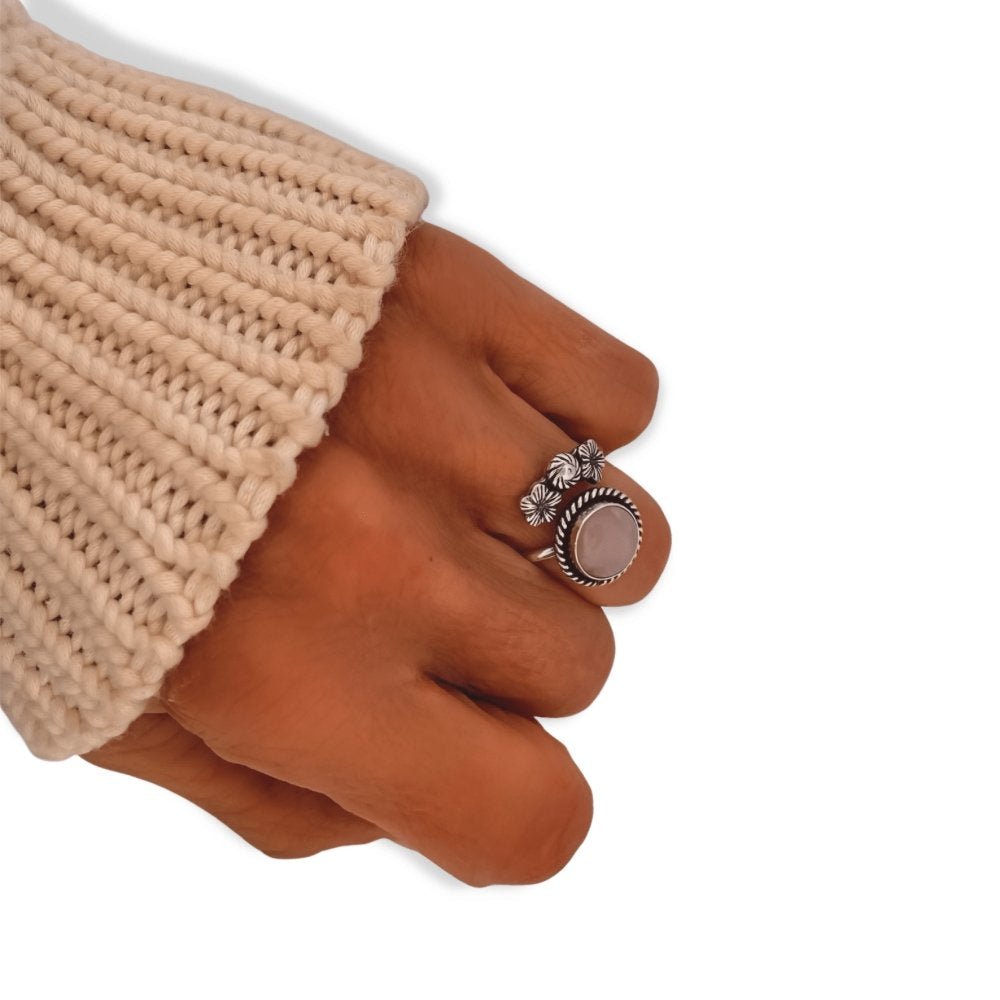 Silver Rose Quartz Adjustable Wrap Ring -