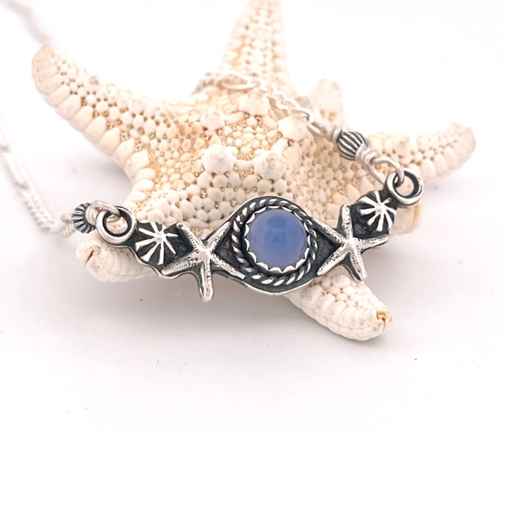 Starfish Chalcedony Silver Bar Necklace -