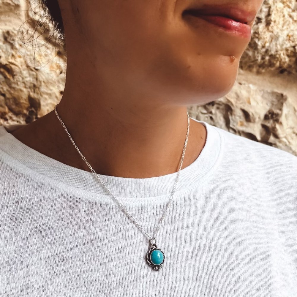 Turquoise Silver Pendant Necklace -